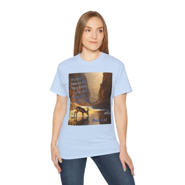 Our inspirational Psalm 42 'As a Deer Pants' in design! Christian Unisex Cotton T-Shirt, Faith Spiritual Apparel, Love Gift - Image 18