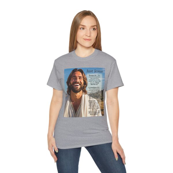 Our inspirational "Just Jesus" and Verses on Salvation Design on a Christian Unisex Cotton T-Shirt, Faith Spiritual Apparel, Love Gift - Image 6