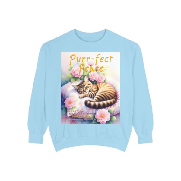 Sweatshirt Unisex with "Purr-fect Peace" with a cat in blissful sleep and the verse Isaiah 26:3!  Christian Apparel, Faith-Based Comfort, Jumper, Gift for Believers - Image 17