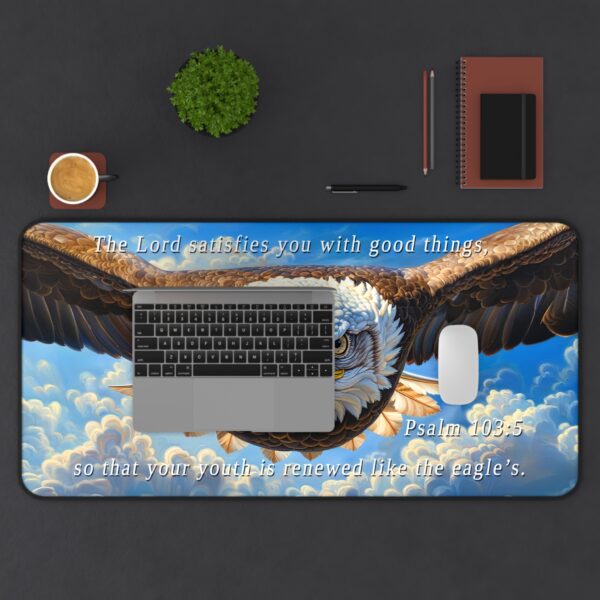 Inspirational Desk Mat with our 'Soaring Eagle' and Psalm 103:5 'your youth is renewed like the eagles' Mouse Pad, Office Decor Desk Accessory, Gaming Pad, Computer Mat, Non-Slip - Image 4