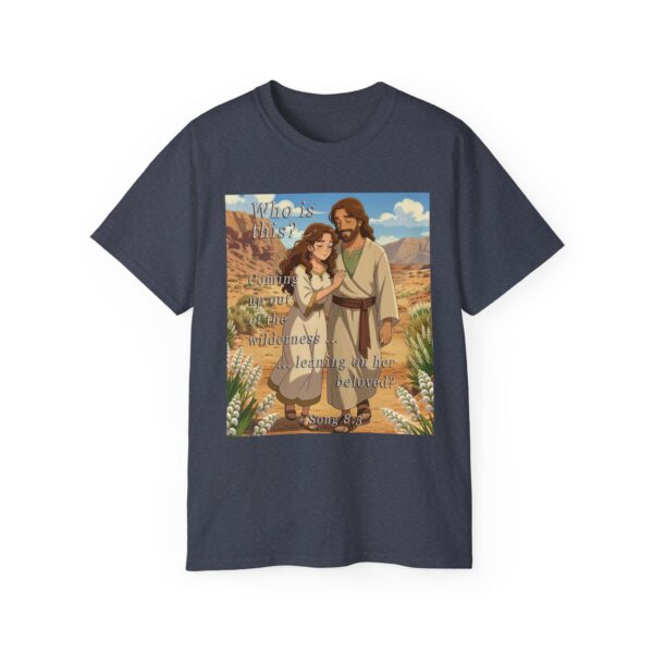 Cotton T-shirt with our inspirational "Who is this?" from Song of Solomon 8:5 ANIME style design. Vintage Christian Faith Apparel Unisex Cotton T-Shirt, Thoughtful Quote - Image 24