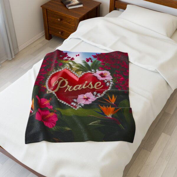 Our "Praise" 'Solid Red Heart' Inspirational Velveteen Plush Throw Blanket A Cozy Gift for Anniversary, Wedding Faith Home Decor Bedding - Image 11