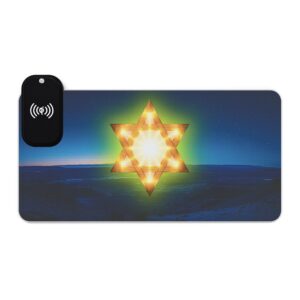 LED + Wireless Charger Gaming Mouse Pad with 'Star of David over Israel' Design, Gaming Desk Accessory, Tech Gift, Home Office Gamer Essentials