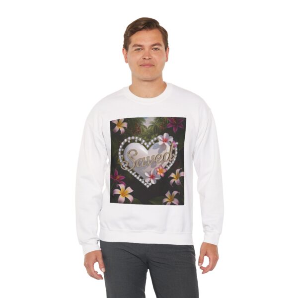 Crewneck Sweatshirt-with our Inspirational "Saved" 'Pure White Heart' Design!! Vintage Inspired Faith Apparel, Gospel Fashion Unisex Heavy - Image 3