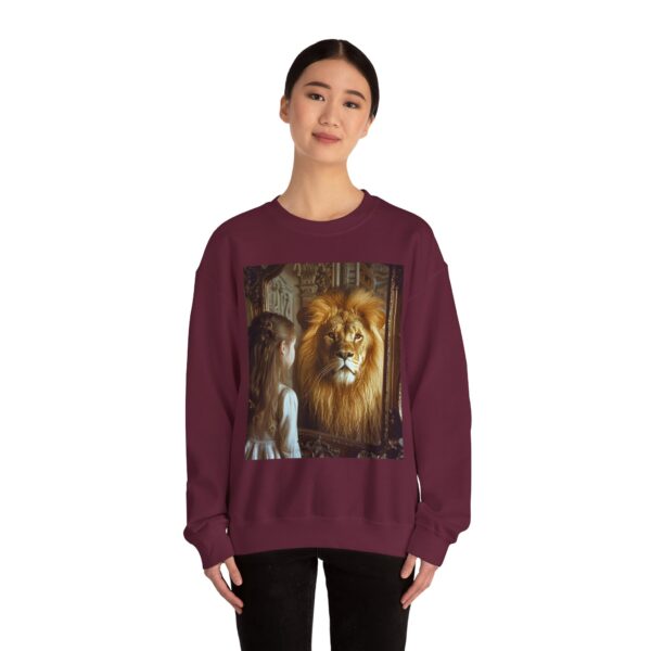 Crewneck Sweatshirt with our 'Lion in the Mirror' Inspirational design! Inspirational Biblical, Vintage, Lion of Judah and Aslan-Inspired Gift - Image 12