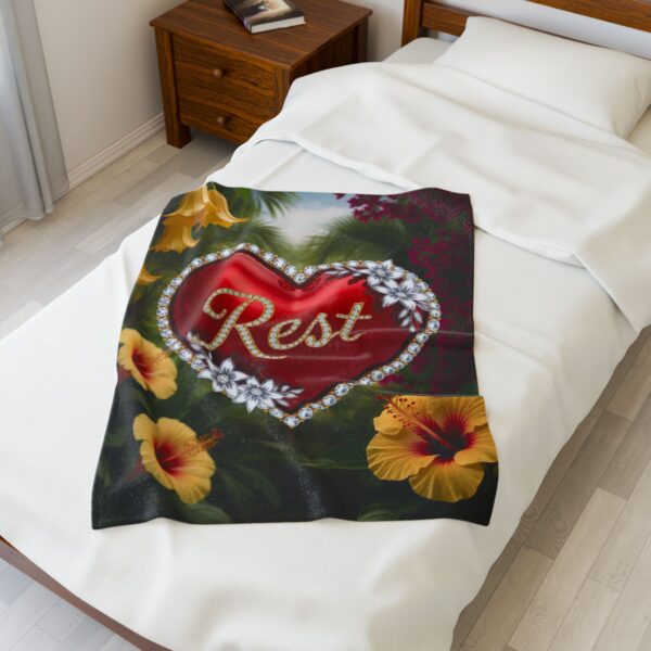 Our Beautiful "REST" Inspirational 'Solid Red Heart' design Velveteen Plush Blanket - A Cozy Gift for Anniversary, Home Decor. Throw, Bedding - Image 7