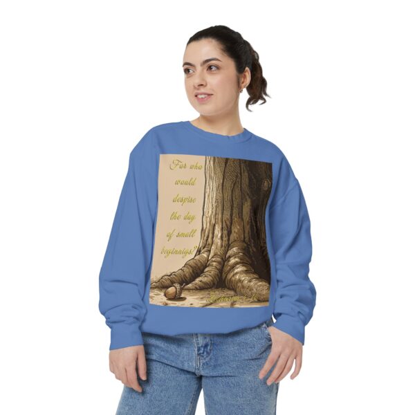 Sweatshirt Unisex with our Inspirational "Day of Small Beginnings" with thoughtful quote from Zech 4:10 and Acorn-Oak Tree design! Faith Apparel Gospel Fashion Jumper, Pullover - Image 28