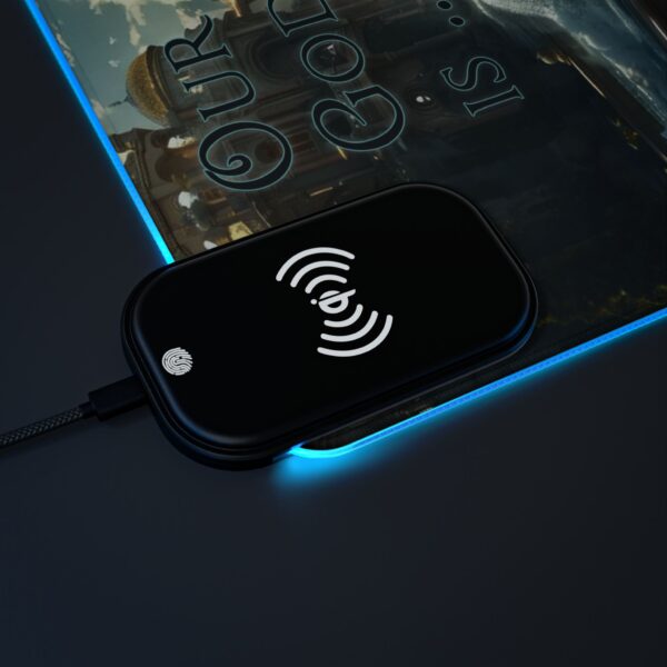 LED + Wireless Charger Gaming Mouse Pad-'Our God is a Fountain of Living Water' Design, Desk Accessory Tech Gift Home Office Essentials - Image 8