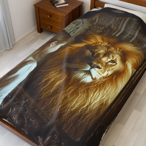 Our beautiful 'Lion in the Mirror' Inspirational throw blanket design. Velveteen Plush Blanket - A Cozy Gift for Home Decor, Bedding