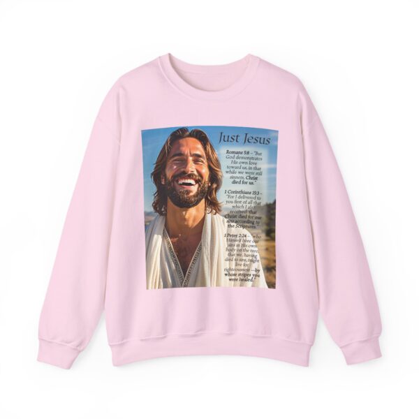 Crewneck Sweatshirt with our inspirational "Just Jesus" and Verses on Salvation Design! Vintage Inspired Faith Apparel, Gospel Fashion Unisex Heavy - Image 2