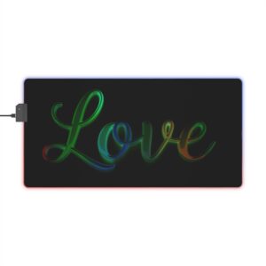 RGB LED Gaming Mouse Pad, Colorful Desk Mat with our "Love" 'light in darkness' Design, Gamer Home Office Decor, Computer Accessories, LED Backlit