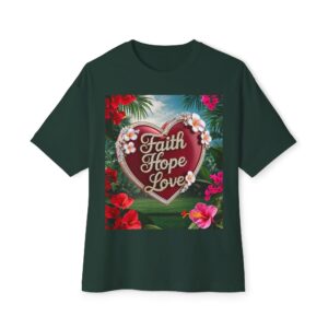 Our "Faith Hope Love" 'Solid Red Heart' Design Boxy T-Shirt Inspirational Christian Faith Apparel Unisex Cotton Tee, Oversized Boxy Top T-shirt