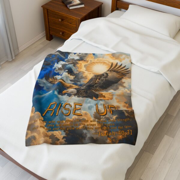 Our beautiful "Rise Up" soaring eagle 'as on wings like eagles' from Isaiah 40:31 Inspirational Velveteen Plush Throw Blanket A Cozy Gift for Anniversary, Wedding Faith Home Decor Bedding - Image 11
