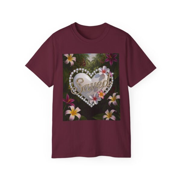 Our inspirational "Saved" 'Pure White Heart' Design! on a Christian Unisex Cotton T-Shirt, Faith Spiritual Apparel, Love Gift - Image 11