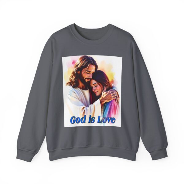 Crewneck Sweatshirt with our "God is Love" series with Jesus hugging a young lady! Inspirational Biblical, Vintage Inspired Gift - Image 19