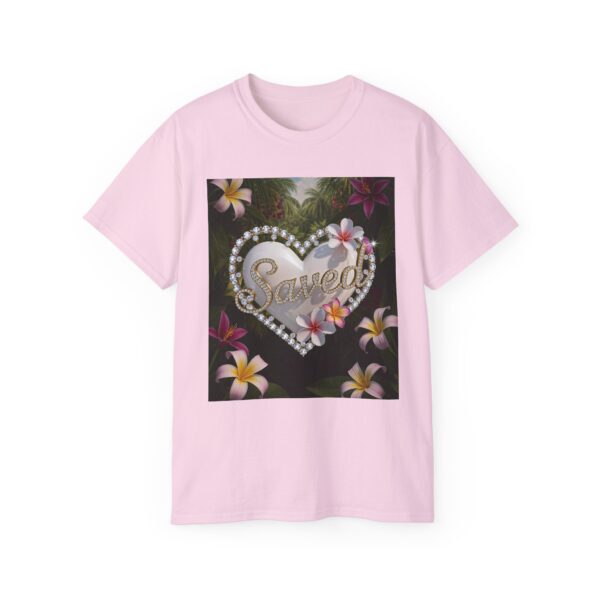 Our inspirational "Saved" 'Pure White Heart' Design! on a Christian Unisex Cotton T-Shirt, Faith Spiritual Apparel, Love Gift - Image 27