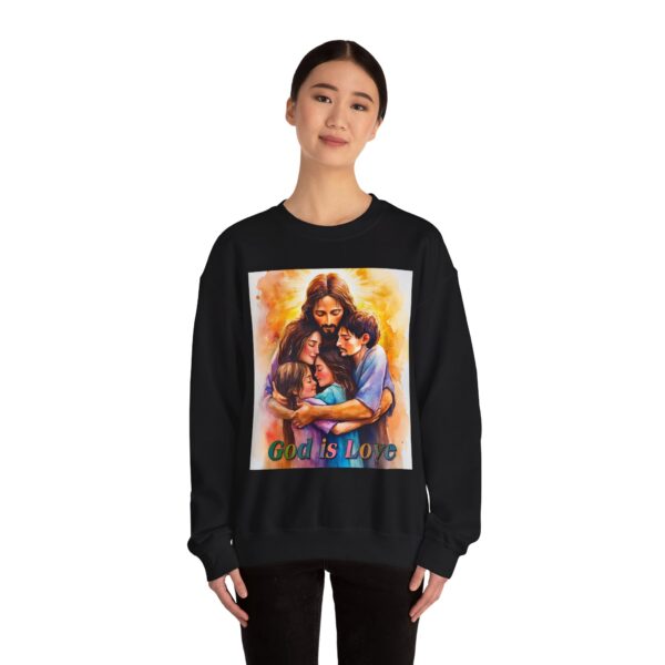 Crewneck Sweatshirt-with our "God is Love" series with Jesus hugging a young family! Inspirational Biblical Vintage Inspired Gift - Image 4