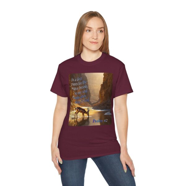Our inspirational Psalm 42 'As a Deer Pants' in design! Christian Unisex Cotton T-Shirt, Faith Spiritual Apparel, Love Gift - Image 10