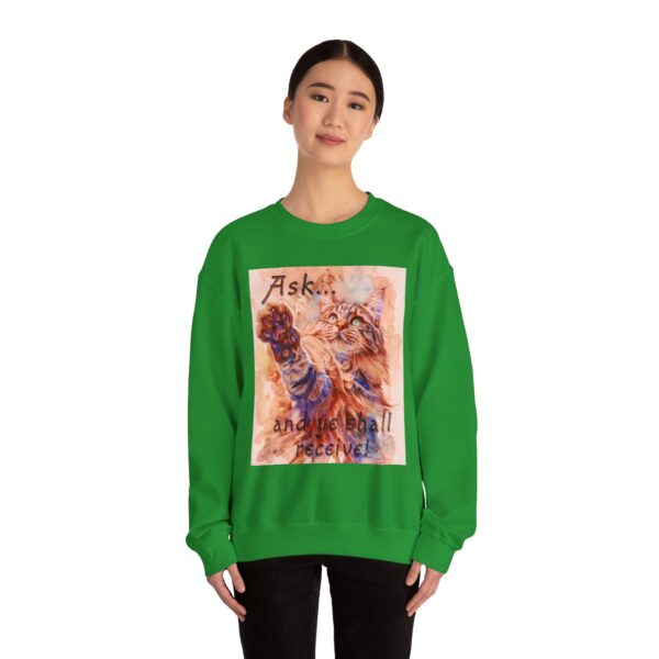 Crewneck Sweatshirt-with our "Ask ...and ye shall receive" Matt 7:7 featuring a Maine Coon Cat asking for a treat! Vintage Inspired Faith Apparel, Gospel Fashion Unisex Heavy - Image 16