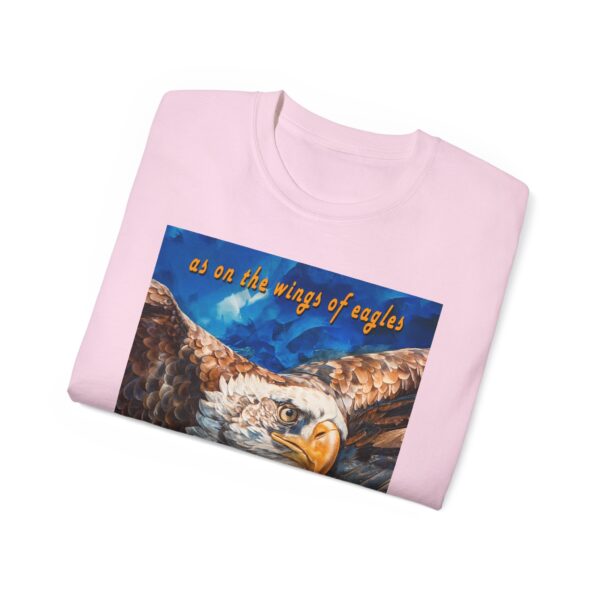 Our "as on the wings of eagles" Cotton T-Shirt with a majestic eagle in flight. Vintage Christian Faith Apparel Unisex Cotton T-Shirt, Thoughtful Quote from Isaiah 40:31! - Image 5