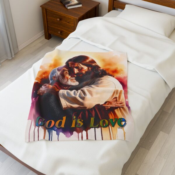 Our "God is Love" series with Jesus hugging Papa! Inspirational Velveteen Plush Throw Blanket Faith Home Decor Bedding - Image 7