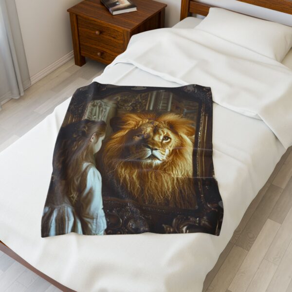 Our beautiful 'Lion in the Mirror' Inspirational throw blanket design. Velveteen Plush Blanket - A Cozy Gift for Home Decor, Bedding - Image 5