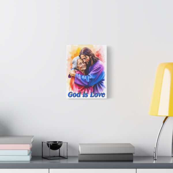 Inspirational Wall Art Canvas, "God is Love" Jesus hugging Grandmother, Christian Home Decor, Uplifting Religious Gift, Faith-Based Artwork - Image 2