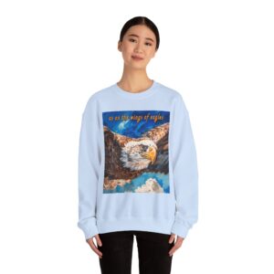 Crewneck Sweatshirt-with our "as on the wings of eagles" design with a majestic eagle in flight! Vintage Inspired Faith Apparel, Gospel Fashion Unisex Heavy Isaiah 40:31