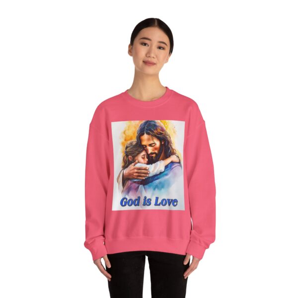 Crewneck Sweatshirt with our "God is Love" series with Jesus hugging a young girl! Inspirational Biblical Vintage Inspired Gift - Image 24
