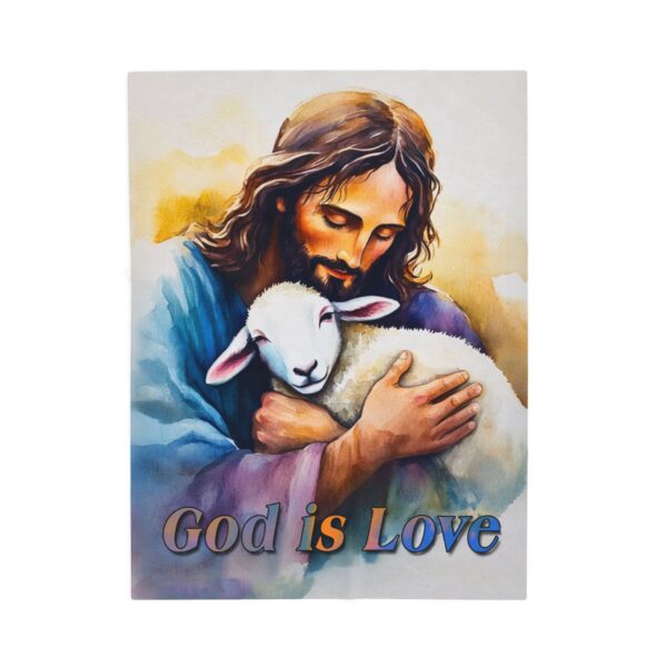 Our "God is Love" series Throw Blanket with an image of Jesus hugging a Baby Lamb! Inspirational Velveteen Plush Throw Blanket, Cozy Gift, Faith Home Decor Bedding - Image 9