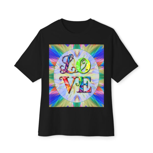 Our "Love" 'kaleidoscope' design on a Unisex Tee, Inspirational Oversized Box Tshirt, Religious Graphic Top, Travel Bible Verse Apparel - Image 5