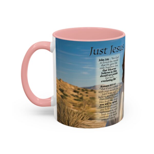Our inspirational "Just Jesus" and Verses on Salvation Ceramic Accent Coffee Mug Design is Perfect for Wedding Gifts, Inspirational Decor - Image 11