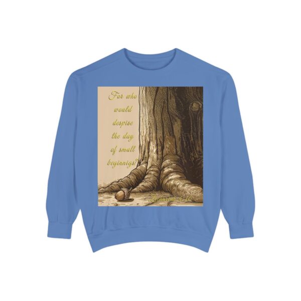 Sweatshirt Unisex with our Inspirational "Day of Small Beginnings" with thoughtful quote from Zech 4:10 and Acorn-Oak Tree design! Faith Apparel Gospel Fashion Jumper, Pullover - Image 27