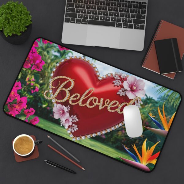 Inspirational Desk Mat "Beloved" 'Solid Red Heart' - Mouse Pad, Office Decor Desk Accessory, Gaming Pad, Computer Mat, Non-Slip - Image 5