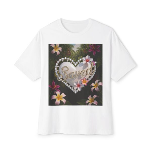 Our Inspirational "Saved" 'Pure White Heart' Design! Boxy T-Shirt Christian Faith Apparel Unisex Cotton Tee, Oversized Boxy Top T-shirt - Image 3