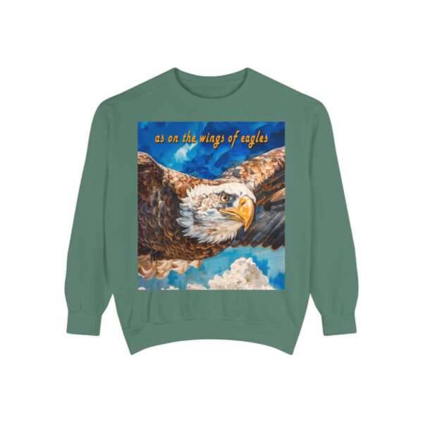 Our "as on the wings of eagles" Sweatshirt with a majestic eagle in flight. Vintage Christian Faith Apparel, Thoughtful Quote from Isaiah 40:31! Unisex Jumper, Pullover - Image 11
