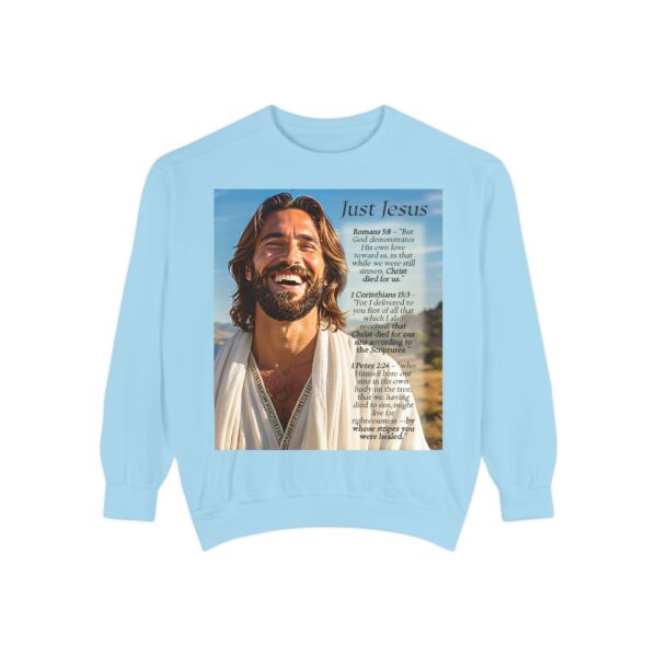 Sweatshirt Unisex with our inspirational "Just Jesus" and Verses on Salvation Design! Faith Apparel Gospel Fashion Jumper, Pullover - Image 28