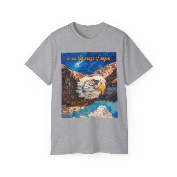 Our "as on the wings of eagles" Cotton T-Shirt with a majestic eagle in flight. Vintage Christian Faith Apparel Unisex Cotton T-Shirt, Thoughtful Quote from Isaiah 40:31! - Image 10