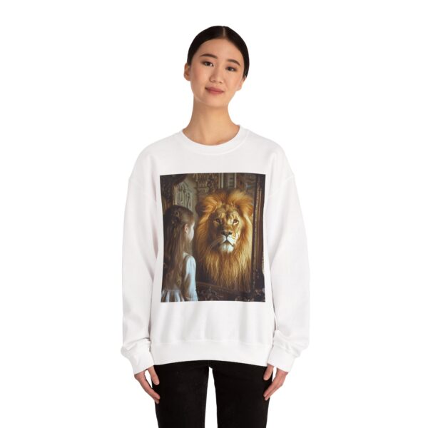 Crewneck Sweatshirt with our 'Lion in the Mirror' Inspirational design! Inspirational Biblical, Vintage, Lion of Judah and Aslan-Inspired Gift - Image 8