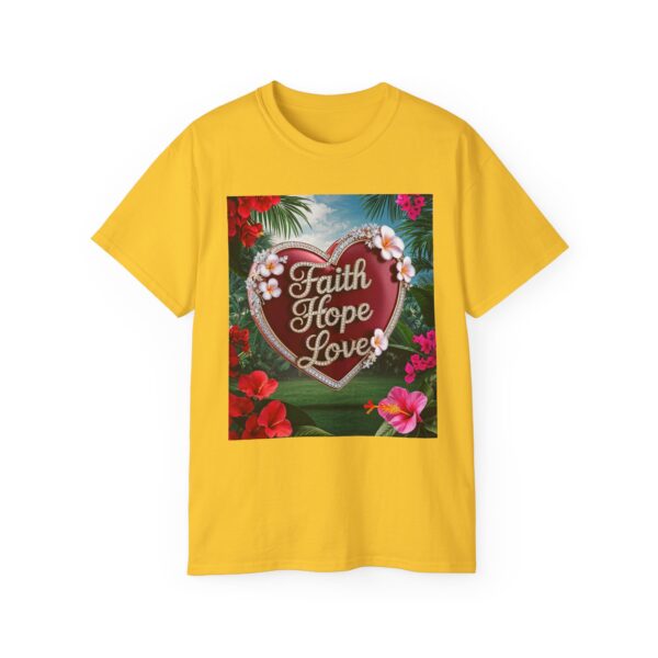 Our inspirational "Faith Hope Love" 'Solid Red Heart' Design! on a Christian Unisex Cotton T-Shirt, Faith Spiritual Apparel, Love Gift - Image 13