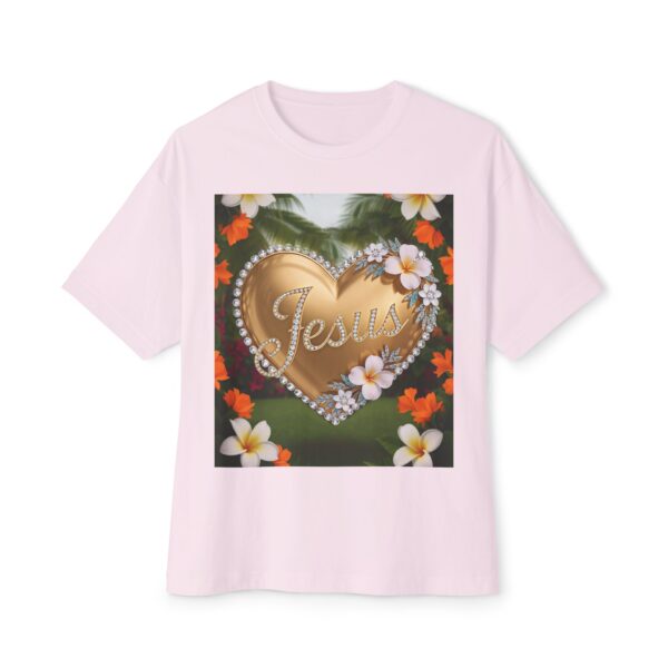 Our "Jesus" 'Diamond Ring-Solid Gold Heart' Design Boxy T-Shirt Inspirational Christian Faith Apparel Unisex Cotton Tee, Oversized Boxy Top T-shirt - Image 2