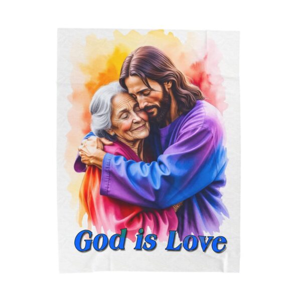 Our "God is Love" series with Jesus hugging Grandmother! Inspirational Velveteen Plush Throw Blanket A Cozy Gift for Anniversary, Wedding Faith Home Decor Bedding - Image 2