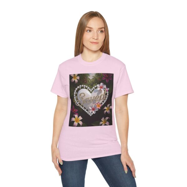 Our inspirational "Saved" 'Pure White Heart' Design! on a Christian Unisex Cotton T-Shirt, Faith Spiritual Apparel, Love Gift - Image 28