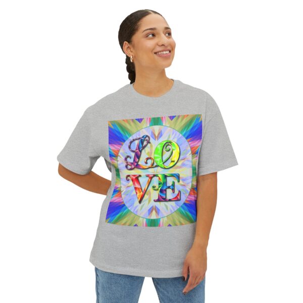 Our "Love" 'kaleidoscope' design on a Unisex Tee, Inspirational Oversized Box Tshirt, Religious Graphic Top, Travel Bible Verse Apparel - Image 16
