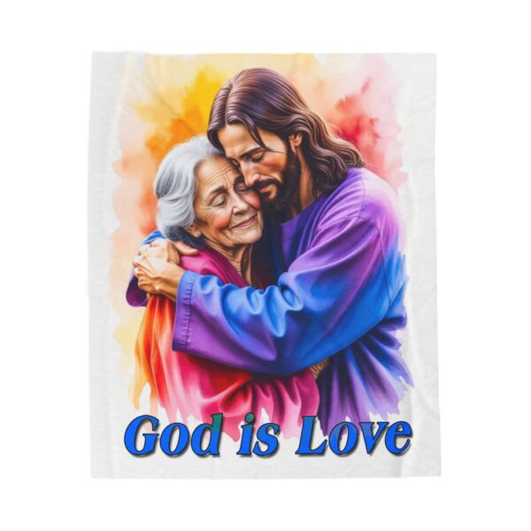 Our "God is Love" series with Jesus hugging Grandmother! Inspirational Velveteen Plush Throw Blanket A Cozy Gift for Anniversary, Wedding Faith Home Decor Bedding - Image 5