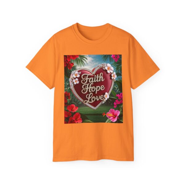 Our inspirational "Faith Hope Love" 'Solid Red Heart' Design! on a Christian Unisex Cotton T-Shirt, Faith Spiritual Apparel, Love Gift - Image 4