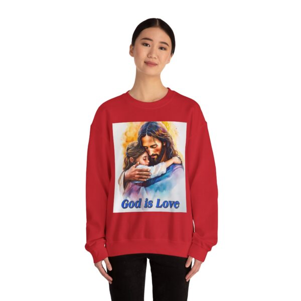Crewneck Sweatshirt with our "God is Love" series with Jesus hugging a young girl! Inspirational Biblical Vintage Inspired Gift - Image 26