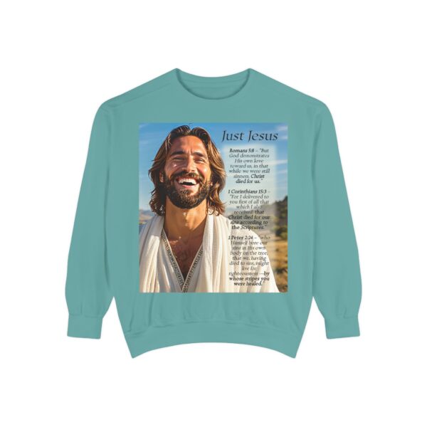Sweatshirt Unisex with our inspirational "Just Jesus" and Verses on Salvation Design! Faith Apparel Gospel Fashion Jumper, Pullover - Image 20