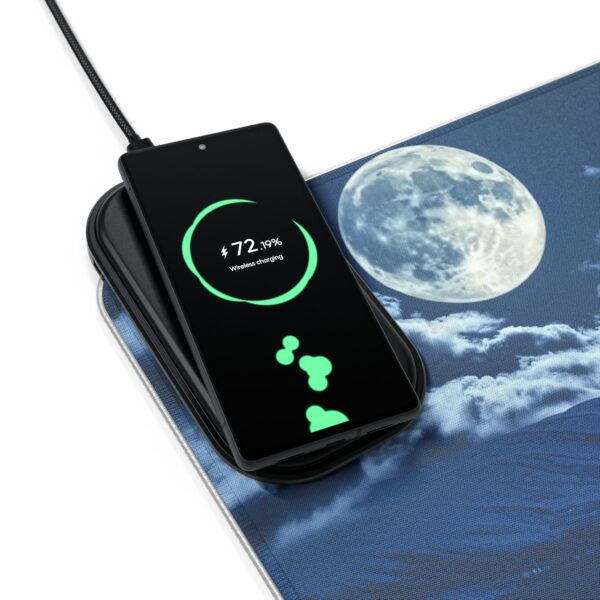 LED + Wireless Charger Gaming Mouse Pad with 'Wolf Moon' Design, Gaming Desk Accessory Tech Gift Home Office Gamer Essentials - Image 3