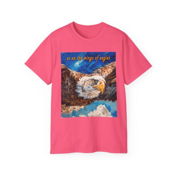 Our "as on the wings of eagles" Cotton T-Shirt with a majestic eagle in flight. Vintage Christian Faith Apparel Unisex Cotton T-Shirt, Thoughtful Quote from Isaiah 40:31! - Image 54